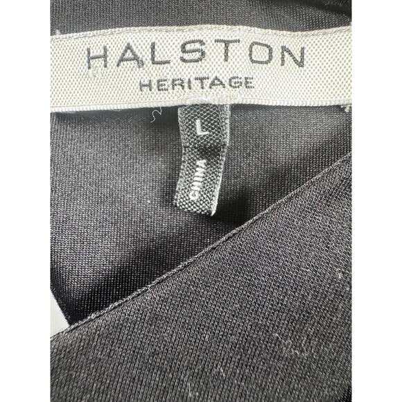 Halston Heritage Ponte Dress Black Cut-Out Back Button Zip Long Sleeve Sz L - Picture 2 of 4